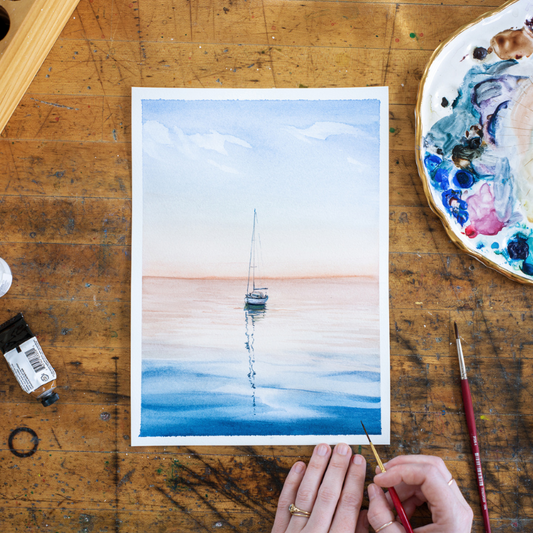 Watercolor Sailboat At Sunset - Digital Kit