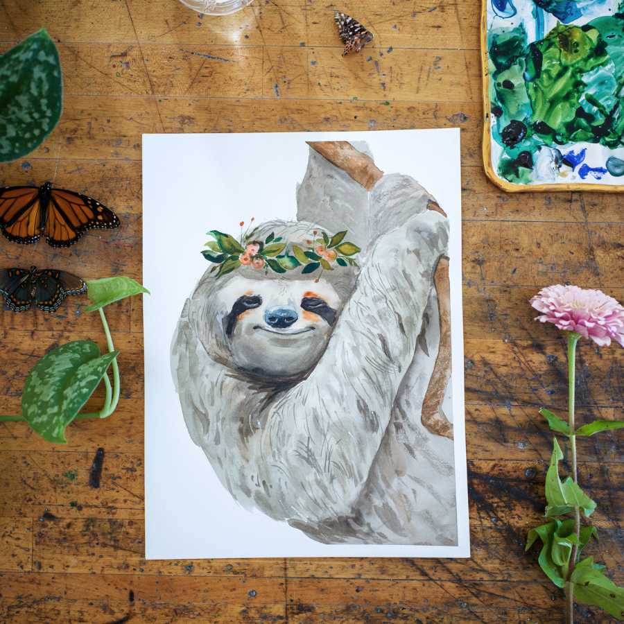 Watercolor Sleepy Sloth - Digital Kit